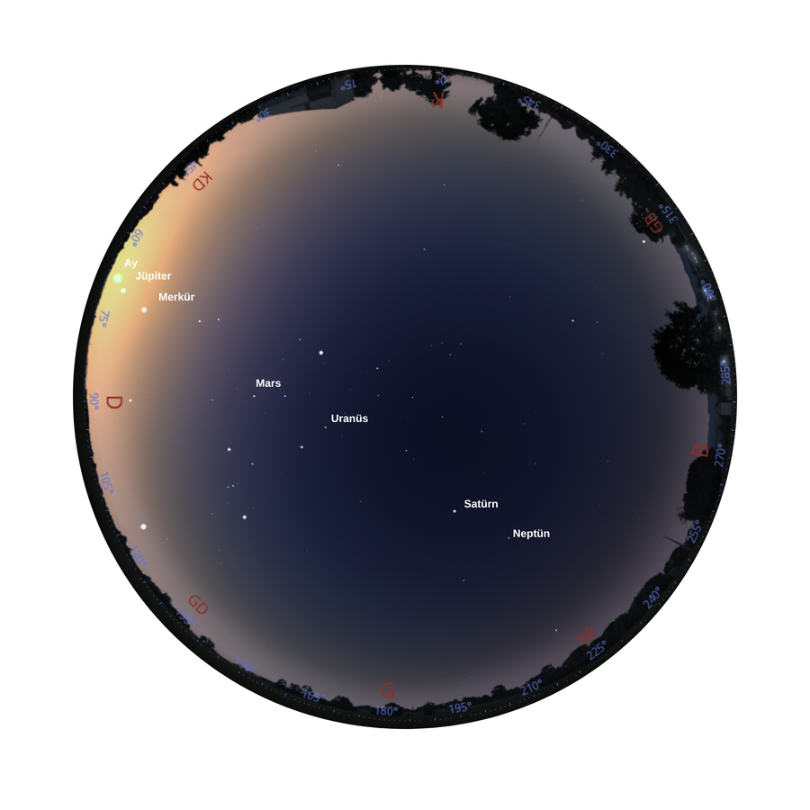 12 Ağustos saat 04.30’da gökyüzünün Stellarium görüntüsü