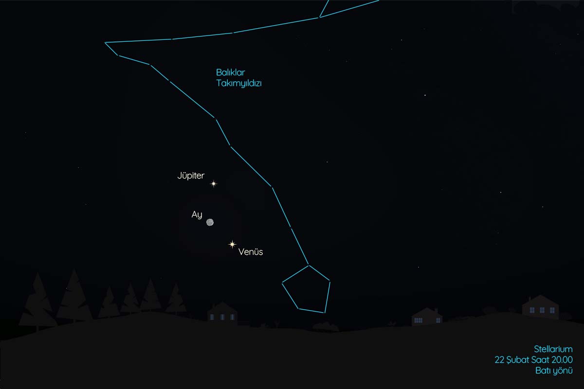 22 Şubat'ta Venüs, Jüpiter ve Ay